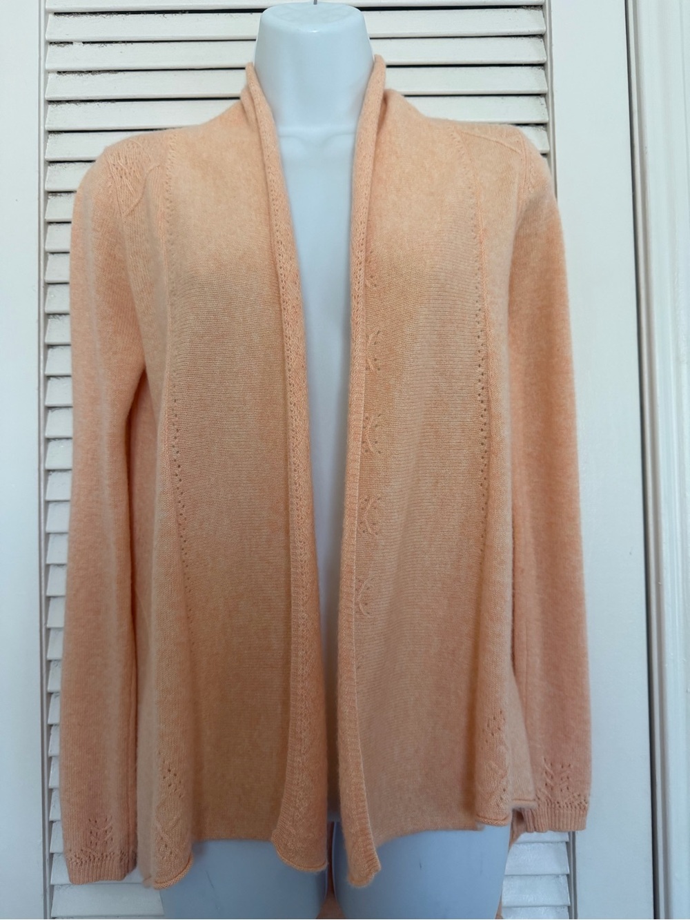 Knitted & Knotted 100% Cashmere Pointelle Cardigan Peach Boho Quiet Luxury XS